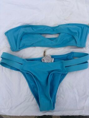 Forever 21 Bright Blue Cutout Bandeau Bikini Set